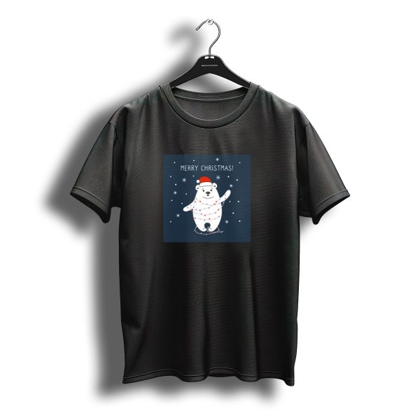 Merry Christmas Polar Bear With Santa Hat And Lights T Shirt t shirt 1