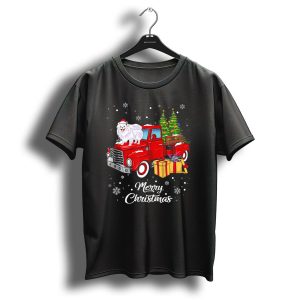 Merry Christmas Pomeranian On Red Truck With Tree And Gifts T Shirt