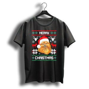 Merry Christmas Pomeranian Santa Hat Holiday Reindeer Snowflake T Shirt