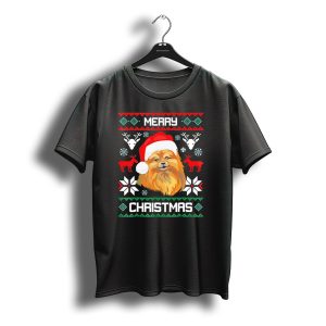 Merry Christmas Pomeranian Santa Hat Holiday Reindeer Snowflake T-Shirt