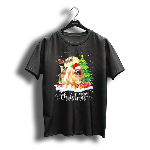 Merry Christmas Pomeranian Santa Hat Snowman Cabin Christmas Tree Santa Sleigh T Shirt t shirt 1
