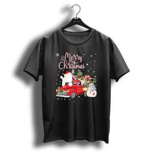 Merry Christmas Poodle And Snowman Ride Red Truck With Candy Canes And Holly T Shirt