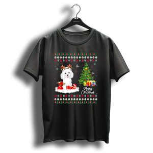 Merry Christmas Poodle Funny Reindeer With Gifts And Tree T-Shirt