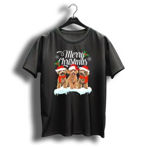 Merry Christmas Poodle Puppy Wearing Santa Hats And Scarves T Shirt