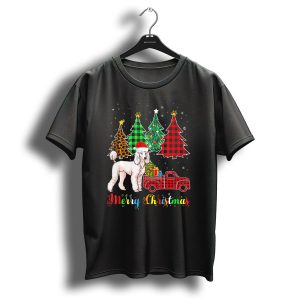 Merry Christmas Poodle Red Plaid Truck Christmas Trees T Shirt