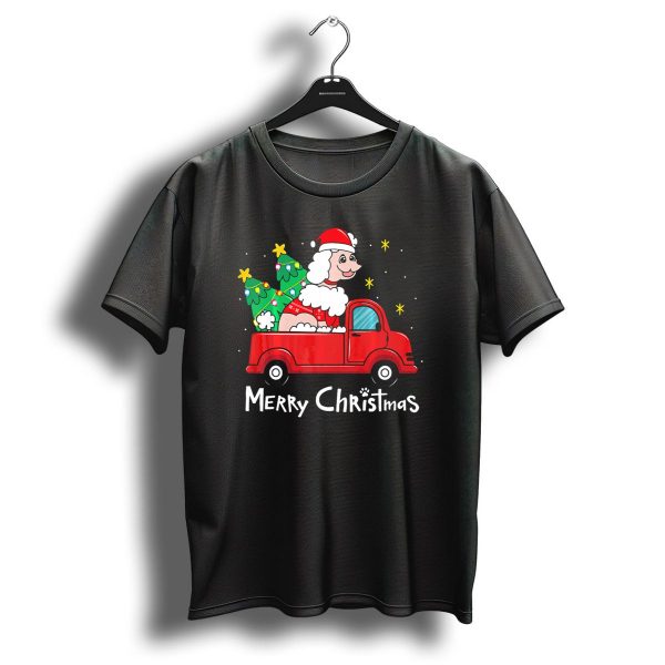 Merry Christmas Poodle Santa In Red Truck With Tree And Stars T Shirt 1 t shirt 1