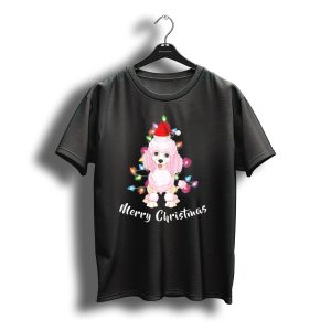 Merry Christmas Poodle Santa With Colorful Holiday Lights T-Shirt