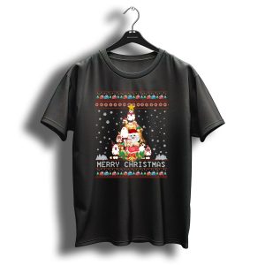 Merry Christmas Poodles And Santa Festive T Shirt
