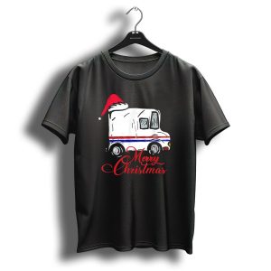 Merry Christmas Postal Truck With Santa Hat Mail Carrier T Shirt