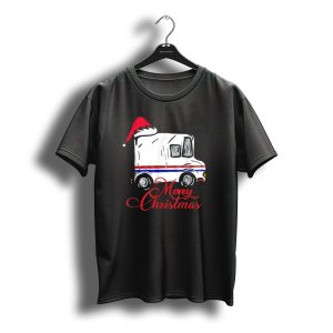Merry Christmas Postal Truck With Santa Hat Mail Carrier T-Shirt