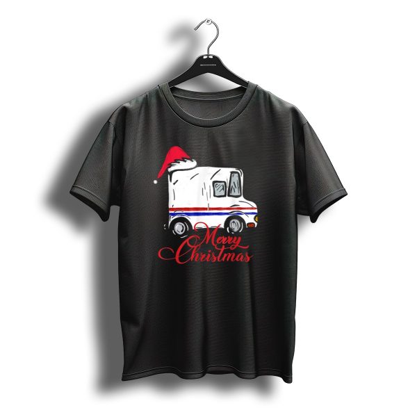 Merry Christmas Postal Truck With Santa Hat Mail Carrier T Shirt t shirt 1