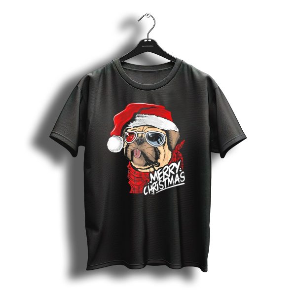 Merry Christmas Pug In Santa Hat With Cool Glasses T Shirt t shirt 1