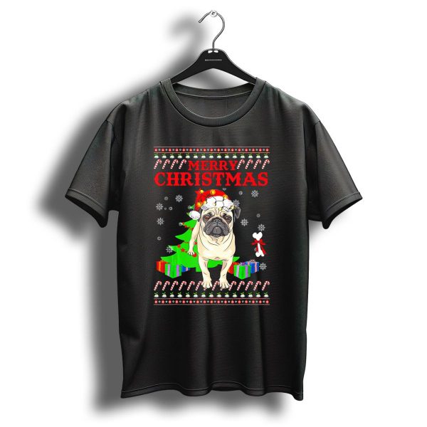 Merry Christmas Pug Santa Hat Snowflakes Candy Canes Presents T Shirt 1 t shirt 1