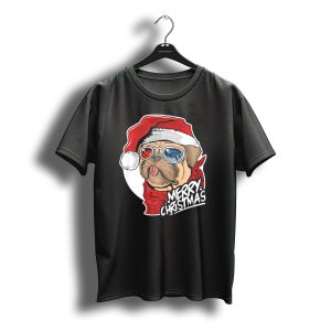 Merry Christmas Pug Wearing Glasses Santa Hat T-Shirt