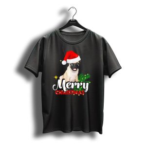 Merry Christmas Pug With Santa Hat And Pine Branches T-Shirt