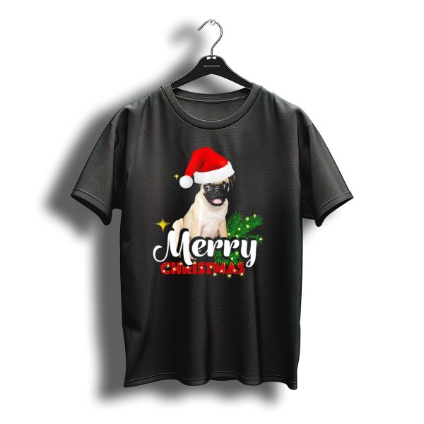 Merry Christmas Pug With Santa Hat And Pine Branches T Shirt t shirt 1