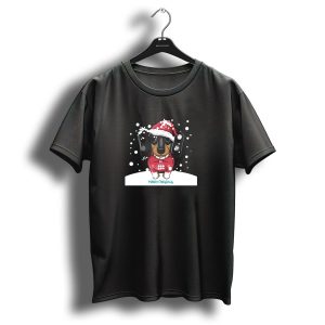 Merry Christmas Puppy Santa Hat Snowflakes T Shirt
