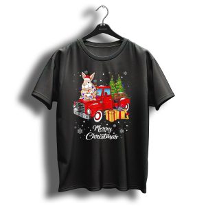Merry Christmas Rabbit Rides Red Truck With Lights And Gifts T Shirt