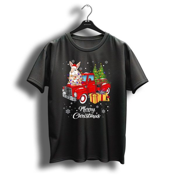 Merry Christmas Rabbit Rides Red Truck With Lights And Gifts T Shirt 1 t shirt 1