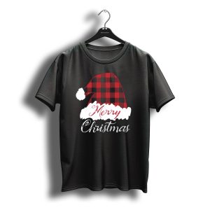 Merry Christmas Red Buffalo Plaid Santa Hat T-Shirt