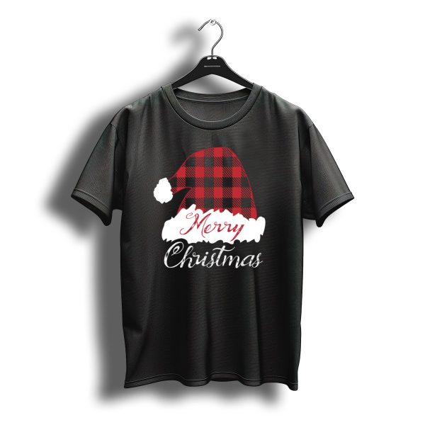 Merry Christmas Red Buffalo Plaid Santa Hat T Shirt t shirt 1