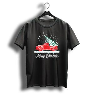 Merry Christmas Red Snow Truck With Tree Nostalgic T Shirt