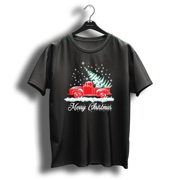 Merry Christmas Red Snow Truck With Tree Nostalgic T Shirt 1 t shirt 1