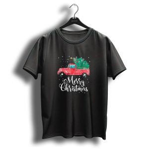 Merry Christmas Red Truck With Christmas Tree Snow Scene T Shirt