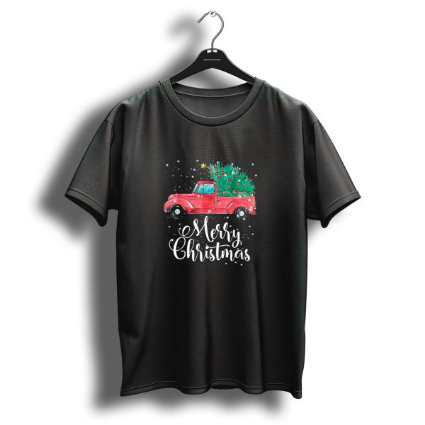 Merry Christmas Red Truck With Christmas Tree Snow Scene T Shirt 1 t shirt 1