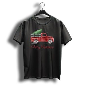 Merry Christmas Red Truck With Christmas Tree T Shirt