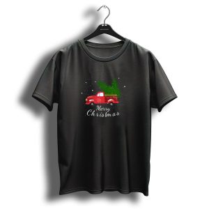 Merry Christmas Red Truck With Tree In Snow T Shirt