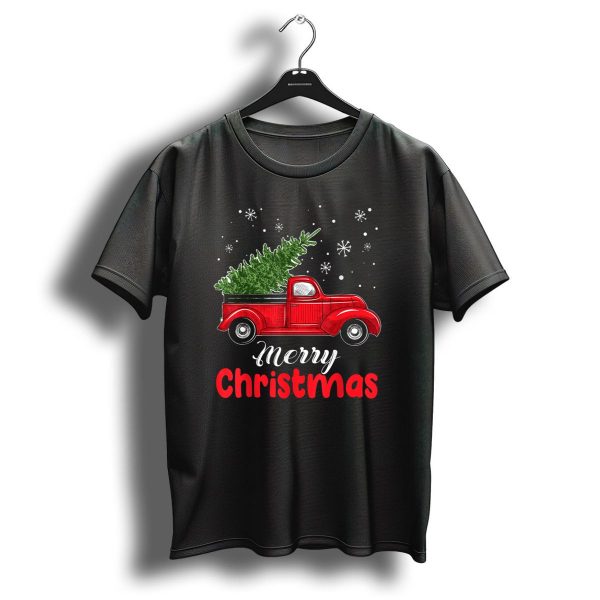 Merry Christmas Red Vintage Truck With Xmas Tree And Snowflakes T Shirt 1 t shirt 1