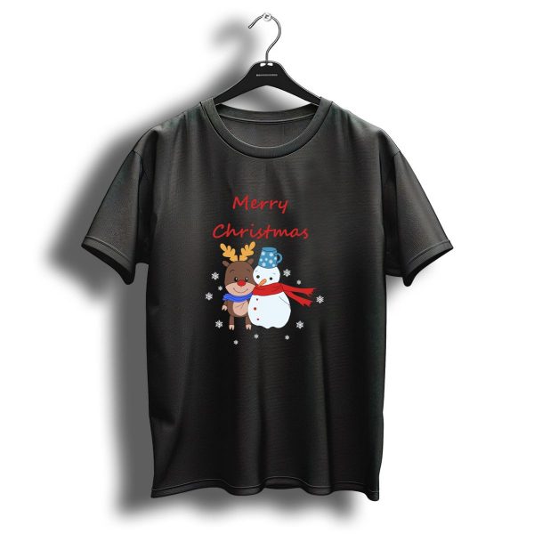 Merry Christmas Reindeer And Snowman With Snowflakes T Shirt 1 t shirt 1