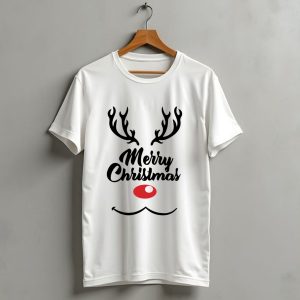Merry Christmas Reindeer Antlers With Red Nose T Shirt