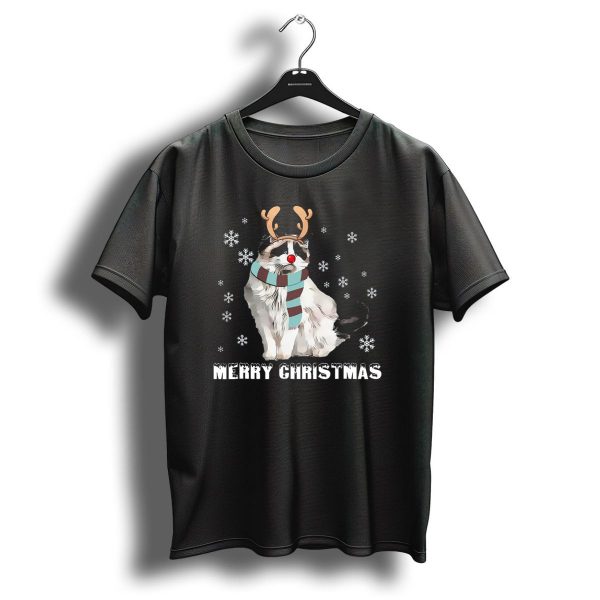 Merry Christmas Reindeer Ragdoll Cat With Antlers And Snowflakes Fun T Shirt 1 t shirt 1