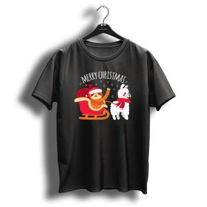 Merry Christmas Reindeer Sloth Llama Santa Sleigh T Shirt