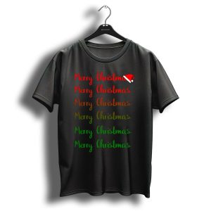 Merry Christmas Repeated Text With Santa Hat T Shirt