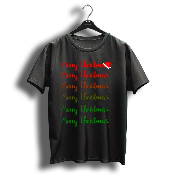Merry Christmas Repeated Text With Santa Hat T Shirt 1 t shirt 1