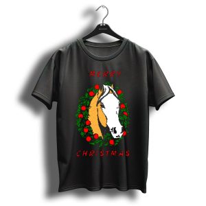Merry Christmas Retro 16Bit Horse Wreath T-Shirt