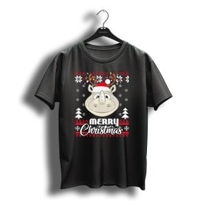 Merry Christmas Rhino Santa Hat Antler Uglystyl Snowflakes T-Shirt
