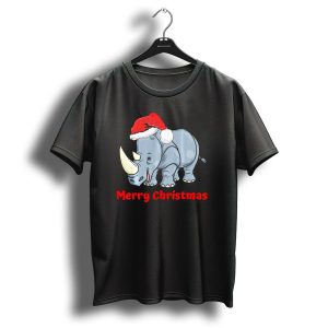 Merry Christmas Rhino Santa Hat T Shirt