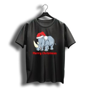 Merry Christmas Rhino Santa Hat T-Shirt