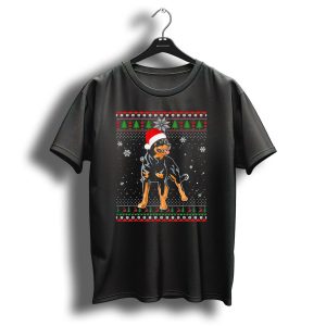 Merry Christmas Rottweiler Santa Hat Snowflakes And Holiday Trees T Shirt