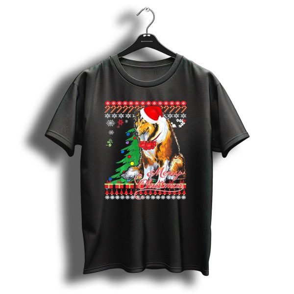 Merry Christmas Rough Collie Santa Hat Snowflakes Gifts Holiday T Shirt 1 t shirt 1