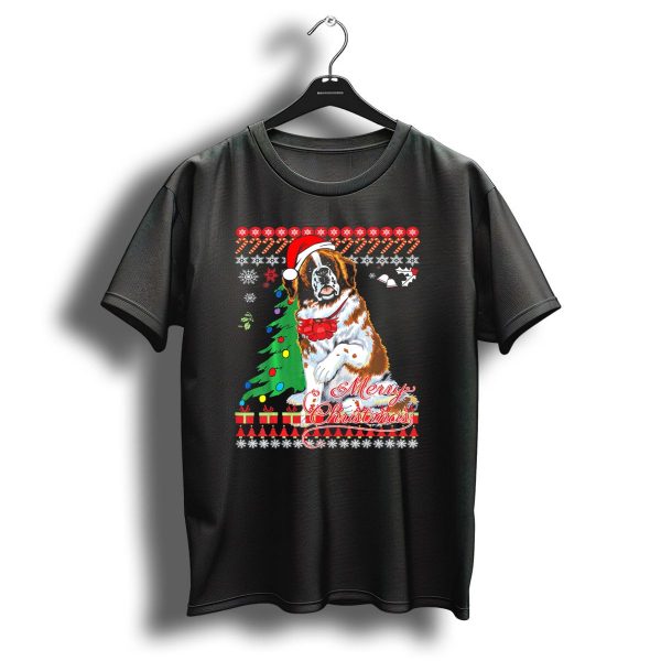 Merry Christmas Saint Bernard Dog Ugly Christmas T Shirt 1 t shirt 1