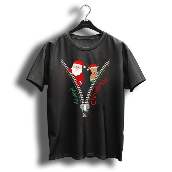 Merry Christmas Santa And Deer Zipper T Shirt 1 t shirt 1