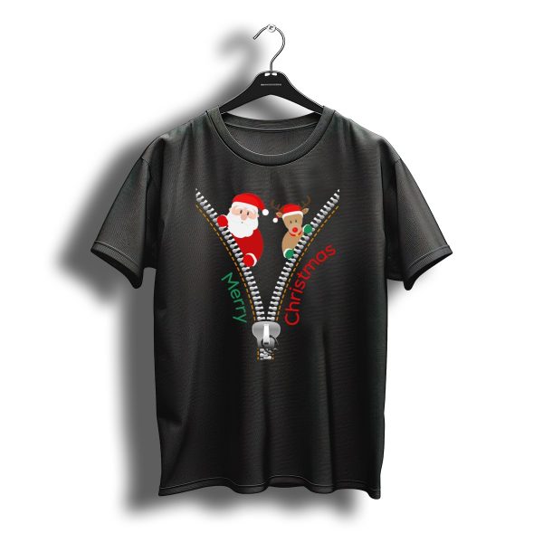 Merry Christmas Santa And Deer Zipper T Shirt t shirt 1