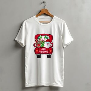 Merry Christmas Santa And Reindeer With Presents In Truck T Shirt