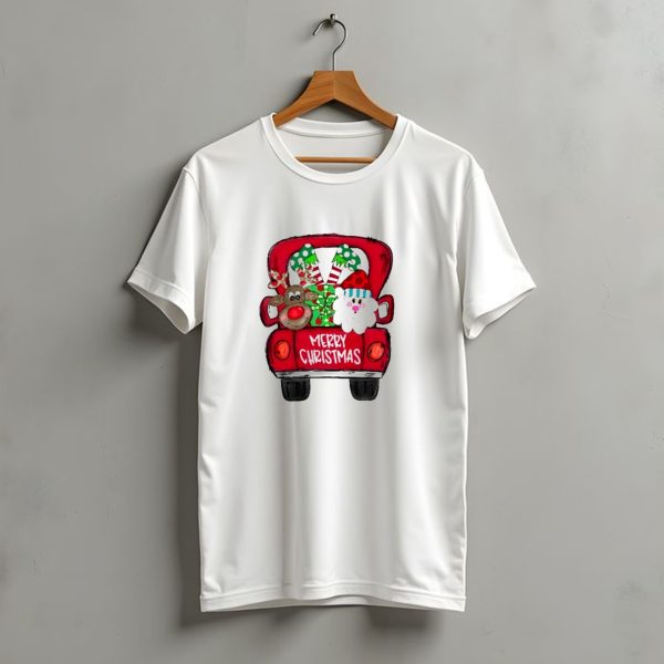 Merry Christmas Santa And Reindeer With Presents In Truck T Shirt t shirt 1