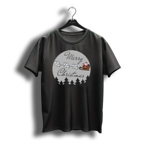Merry Christmas Santa And Unicorns With Sleigh And Trees T-Shirt